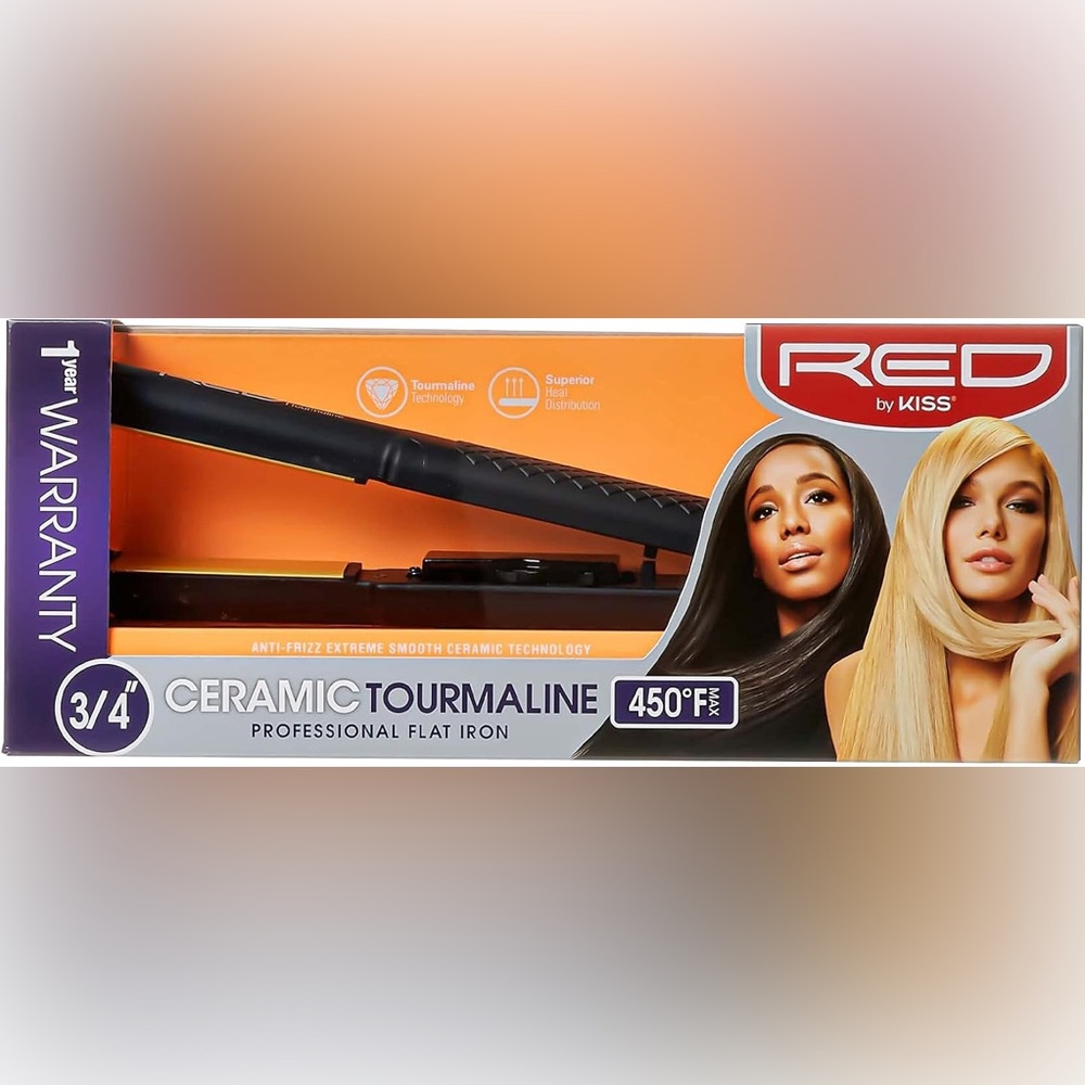 NEW RED BY KISS 3/4" CERAMIC TOURMALINE PROFESSIONAL FLAT IRON STRAIGHTENER